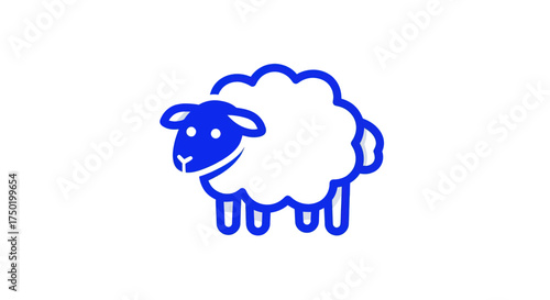 Blue-outlined, fluffy white cartoon sheep on a white background