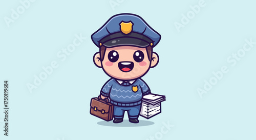 Cartoon cop with briefcase & papers