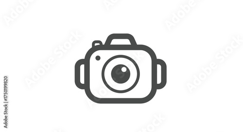 Simplistic gray camera icon with a lens and handle
