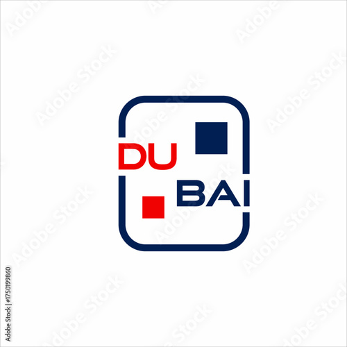 Design the word "Dubai" with a square concept.