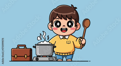 Cartoon boy cooking