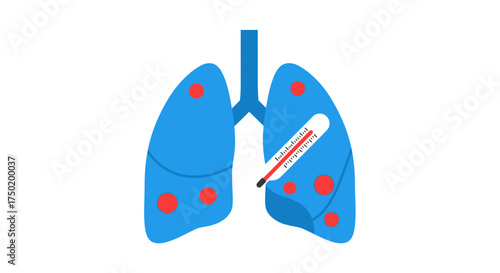 Illustration of lungs with fever and spots, representing respiratory illness, health crisis, and viral infection for medical awareness campaigns