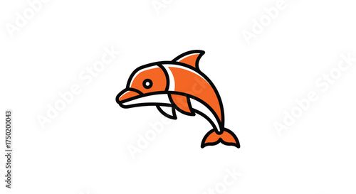 Orange dolphin cartoon with black outline on a white background