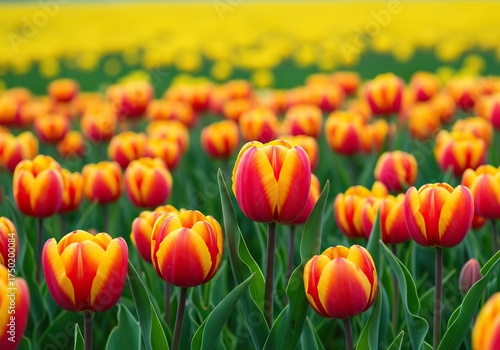 Vibrant spring blossoms unfurl in a sun-drenched meadow, celebrating the season's renewal and natural beauty and growth ,tranquil ,sunny ,bright