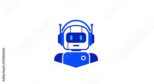Blue robot wearing headphones