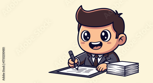 Cartoon man draws on paper