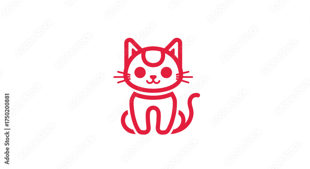 Fototapeta premium Red line art of a sitting cat