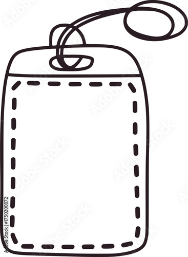 Simple black and white outline drawing of a tag with string label