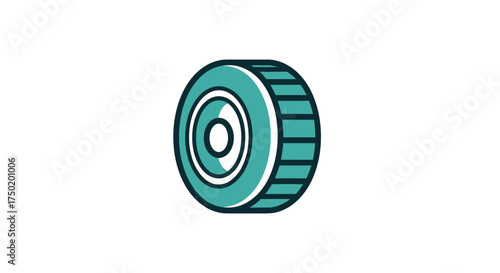 Tire icon in teal with dark outlines, showing tread and central hub