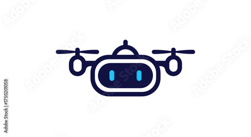 Stylized dark blue drone icon with two turquoise eye-like lights