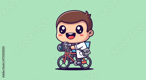 Cartoon photographer on bike