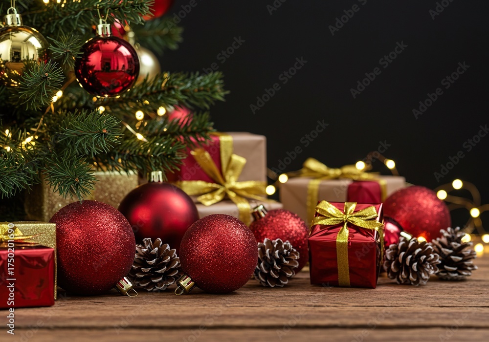 Obraz premium Vibrant holiday decorations illuminate a cozy scene, capturing the joyful spirit of the winter season and festive cheer ,green ,happy ,snow