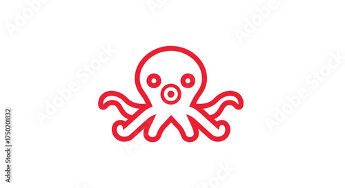 Red outlined cartoon octopus with big eyes and white background
