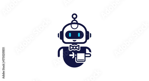Dark robot waiter holding a cup of coffee