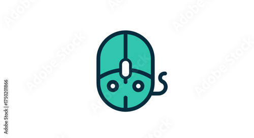 Teal computer mouse icon with dark outline and attached tail wire