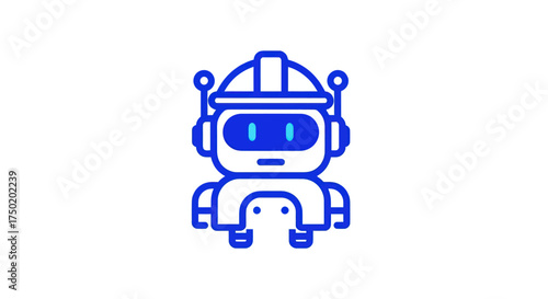 Blue outline of a cartoonish robot on a white background