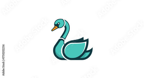 Cartoon turquoise swan with orange beak on a plain white background