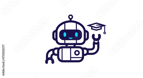 Cartoon robot holds mortarboard