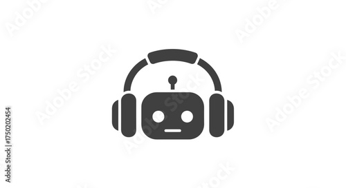 Robot wearing headphones icon, gray on white background