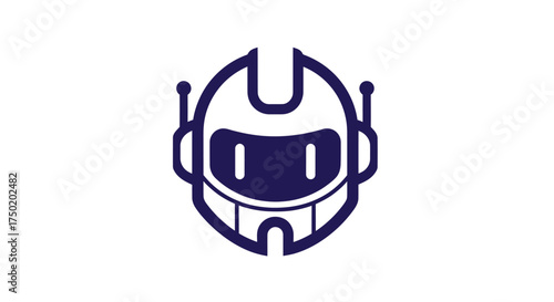 Stylized robot head, indigo outline on white, simplified features