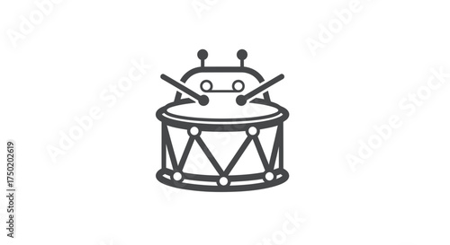 Drum outline A dark gray drum with sticks, cartoonish, minimalist