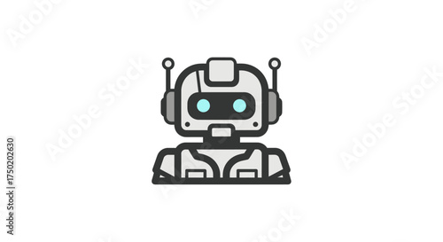 Grey robot with blue eyes and antennae