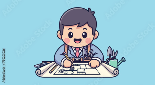 Cartoon architect drawing