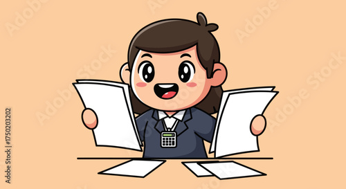 Cartoon businesswoman holding documents