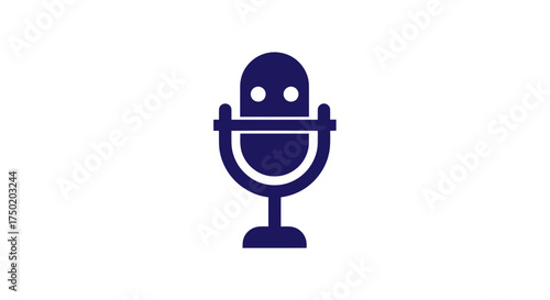 Simple, dark blue microphone icon on a white background