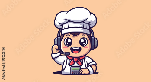 Cartoon chef with headset and calculator