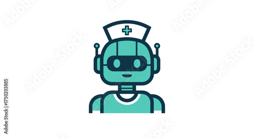 Teal robot with nurse cap