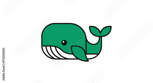 Green whale cartoon with black outlines on a white background