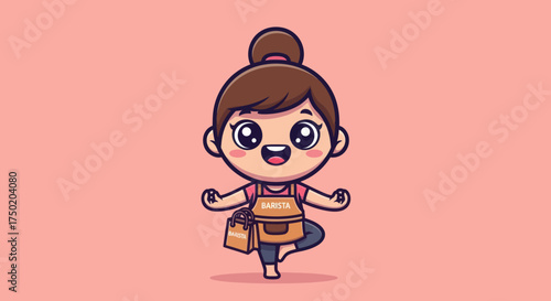 Cartoon barista in tree pose