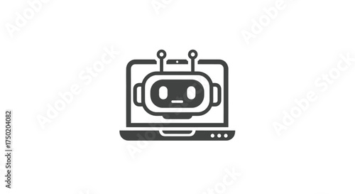 Dark grey robot icon centered on a laptop screen, isolated