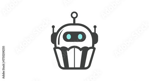 Simple cartoon robot inside cupcake liner on white