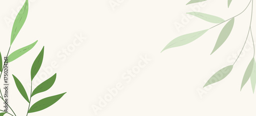 Floral web banner with drawn color exotic leaves. Nature concept design. Modern floral compositions with summer branches. Vector illustration on the theme of ecology, natura, environment.