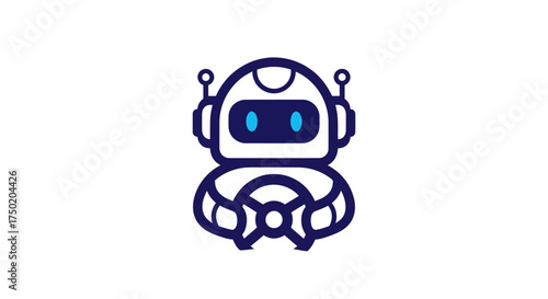 Stylized cartoon robot with blue eyes and antenna on white