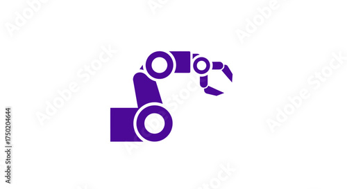Purple robotic arm on white, simplified, industrial