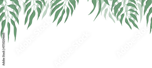 Floral web banner with drawn color exotic leaves. Nature concept design. Modern floral compositions with summer branches. Vector illustration on the theme of ecology, natura, environment.