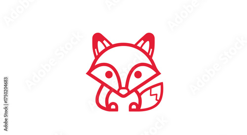 Outlined red fox icon on white