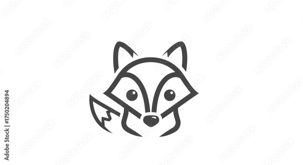 Fototapeta premium Stylized fox head with thick black outlines on a clean white background