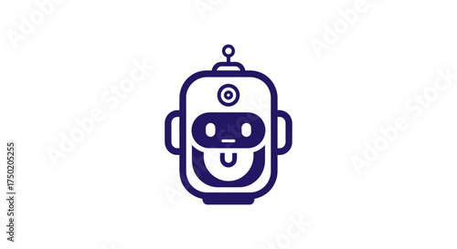 Navy-outlined cartoon robot head