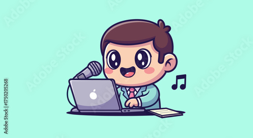 Cartoon newscaster at desk