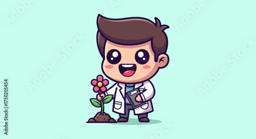 Cartoon scientist with flower