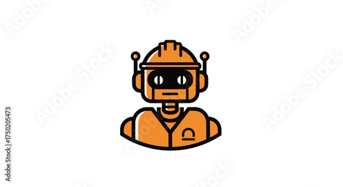 Orange outline robot with hardhat and antenna stands centered