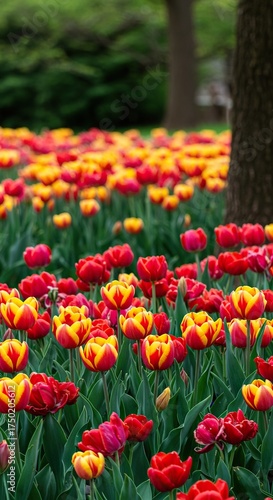 A stunning array of colorful blossoms fills a vibrant flowerbed, showcasing nature's beauty and abundant growth in springtime ,summer ,yellow ,nature
