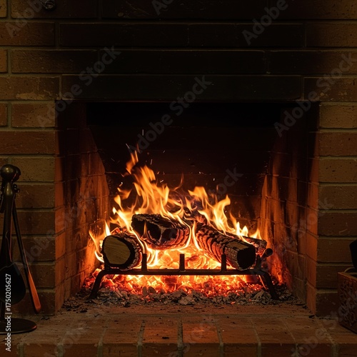 Warm, glowing embers within a traditional brick hearth, symbolizing comfort, home, and the timeless essence of a gathering space ,flame ,carbon ,heat
