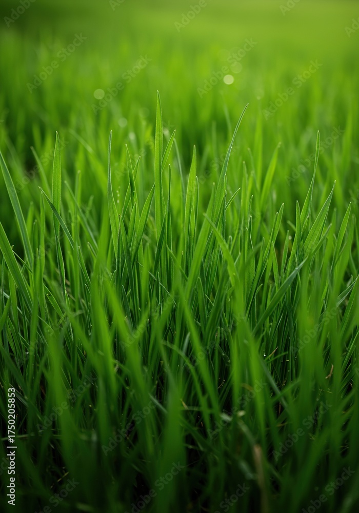 Obraz premium Vibrant green blades of grass bathed in soft, natural light, symbolizing growth, peace, and natural purity. A serene and verdant landscape ,ground ,pristine ,green