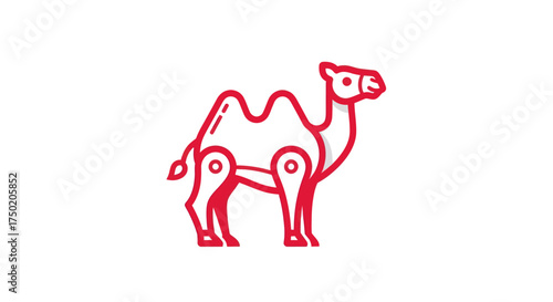 Stylized red camel outline with a robotic or geometric design