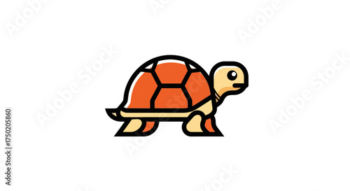 Cartoon turtle with orange shell and tan body, black outlines, on white